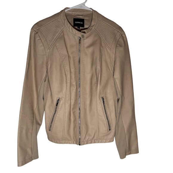 Express Vegan Leather Motorcycle Jacket Women's Size XL in Blondish/Tan - Picture 1 of 9